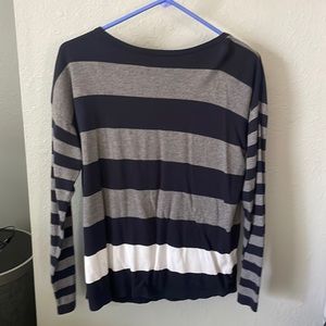 Blue white and grey striped sweater